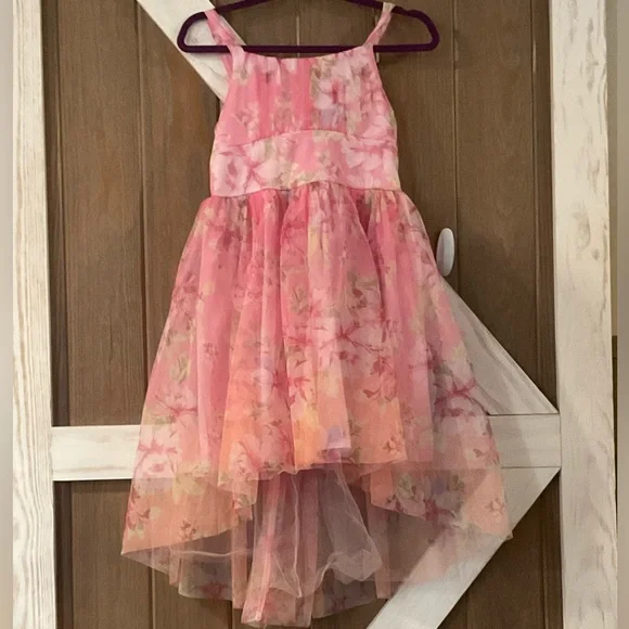 Zenzi Girls Floral Pink Tulle, High-Low Dress,Lined. Child’s Size Large (10-12) - Picture 2 of 8